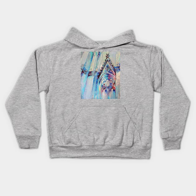 Gothic cathedral. Architectural colorful abstract with graphic silhouette. Oil painting in multicolored tones. Kids Hoodie by MariDein